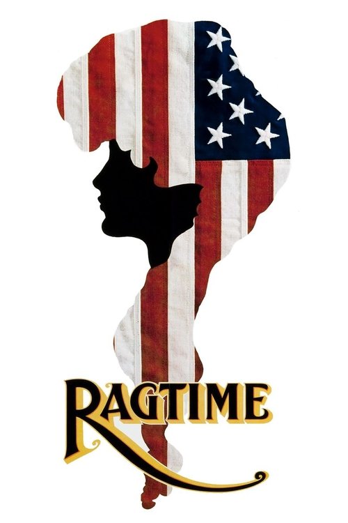 The poster features a silhouette of a woman against a backdrop of the American flag, with the title "Ragtime" elegantly written below. The design evokes a sense of nostalgia and patriotism, capturing the essence of a classic musical.