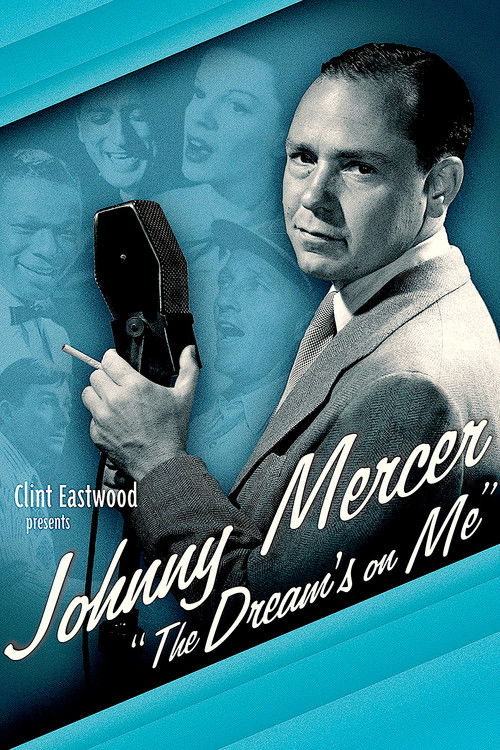 The poster features a man in a suit holding a microphone, with a blue background and other figures in the background. The mood is mysterious and dramatic.
