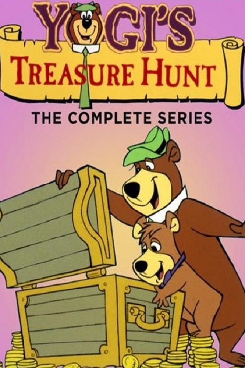 The poster features Yogi Bear and his friend in a cheerful scene as they explore a treasure chest. The warm colors and playful expressions convey a fun, adventurous mood.