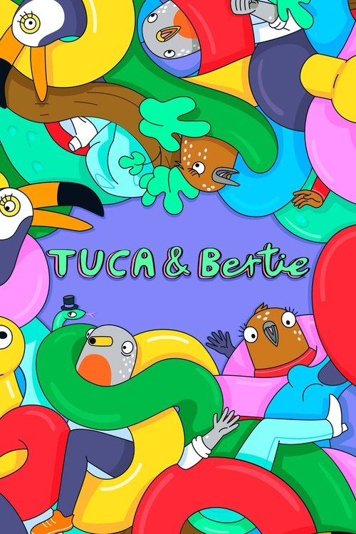 This vibrant TV poster features colorful, playful characters like Tucca and Bertie surrounded by bright, cheerful objects. The lively scene exudes a fun, energetic mood, capturing the essence of a lively children's show.