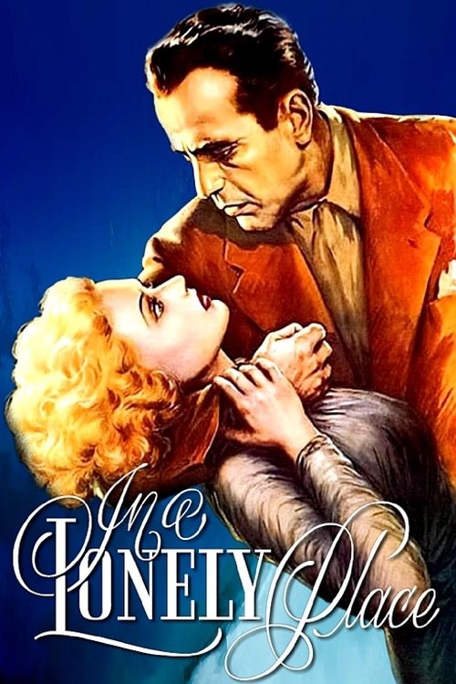 The poster features a dramatic scene with a man in an orange jacket and a woman with curly blonde hair, both looking at each other intently against a deep blue background. The warm tones of the man's clothing contrast with the cool blue backdrop, creating a visually striking composition that evok...