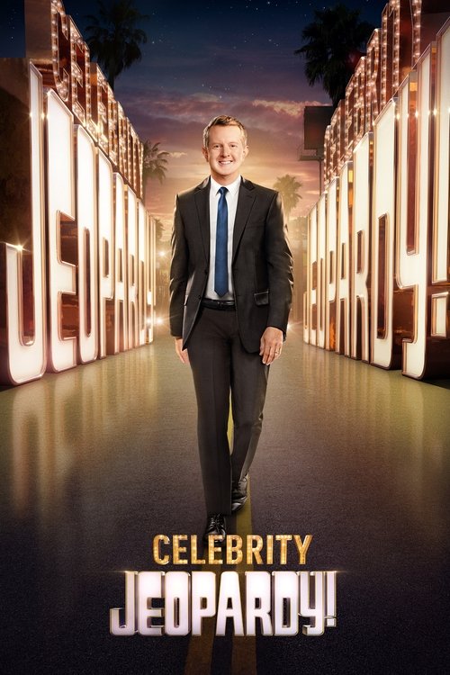 A man in a suit walks confidently down a brightly lit avenue, exuding confidence and charm. The warm glow of the buildings and the vibrant colors create an inviting and glamorous atmosphere, suggesting a high-stakes entertainment show.