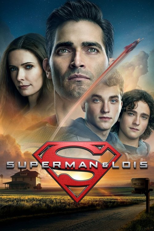 The poster features Superman and Lois Lane in a dramatic, cinematic pose against a sunset backdrop. The vibrant colors of the sky contrast with the serious expressions of the characters, creating a powerful and emotional atmosphere. The iconic Superman logo is prominently displayed, emphasizing t...