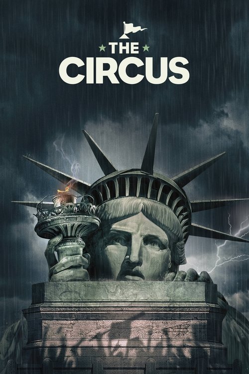 The poster features a dark, stormy sky with the iconic Statue of Liberty's head and crown looming in the foreground. The title "The Circus" is prominently displayed in bold white letters, accompanied by a silhouette of a circus performer. The overall mood is mysterious and dramatic, evoking a sen...