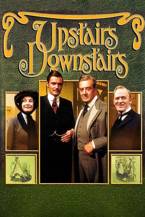 The poster features four elegantly dressed men in formal attire, exuding sophistication against a rich green backdrop. The ornate golden title frames the image, while framed portraits of the cast add depth. The warm, golden lighting enhances the luxurious and timeless mood of the show.