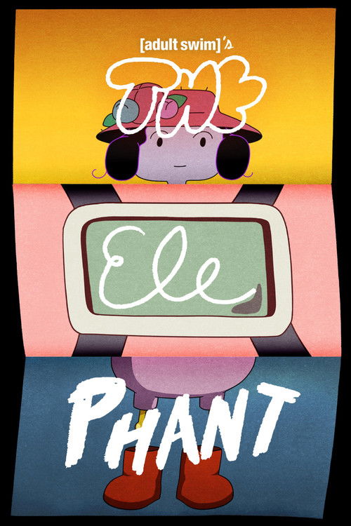 The poster features a whimsical cartoon elephant with a pink hat, wearing a TV that displays the word "Elephant." The background is a vibrant gradient of yellow to orange, evoking a playful and energetic mood. The bold, colorful text "Phant" at the bottom adds a fun and adventurous tone.