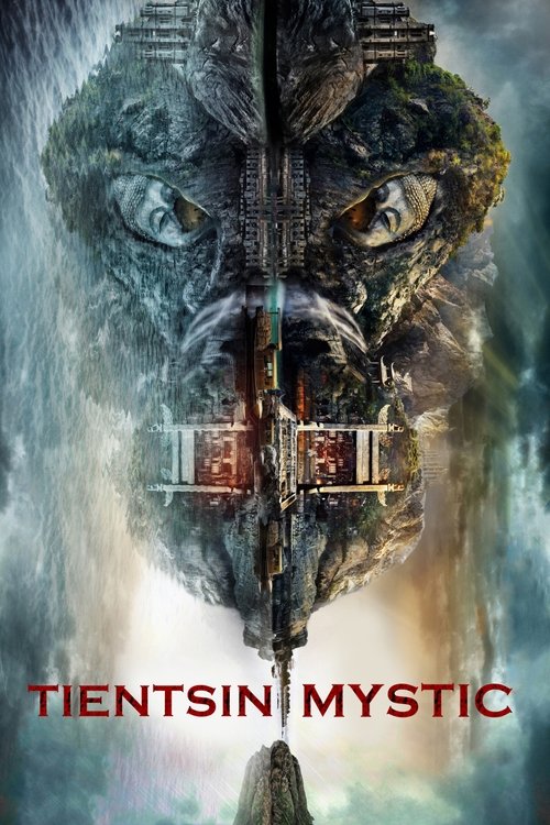 The poster features a hauntingly beautiful, moss-covered face split in half, with eerie eyes gazing forward. The colors are muted greens and grays, creating a somber, mysterious atmosphere. The title "Tientsin Mystic" is prominently displayed at the bottom, suggesting a blend of ancient mysticism...