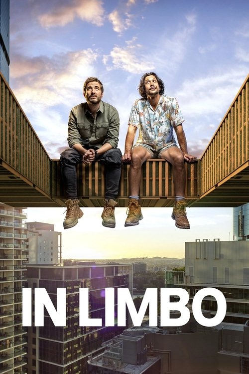 The poster features two men sitting on a wooden bridge suspended above a city skyline, evoking a sense of suspended hope and uncertainty. The warm tones of the bridge contrast with the cool blues of the sky and the urban backdrop, creating a visually striking composition that hints at the show's ...