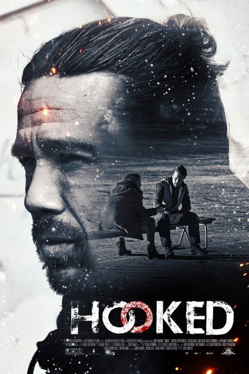 The poster features a dramatic close-up of a man's face, with a mysterious figure sitting on a bench in the background. The colors are muted and moody, with dark tones and hints of orange and white. The mood is mysterious and suspenseful, suggesting a thriller or crime drama.