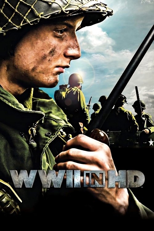 The poster features a soldier in a camouflage hat and green uniform, holding a rifle with a determined expression. The background shows other soldiers in similar attire, suggesting a wartime setting. The muted earthy tones and shadowy figures evoke a somber, historical mood, emphasizing the gravi...