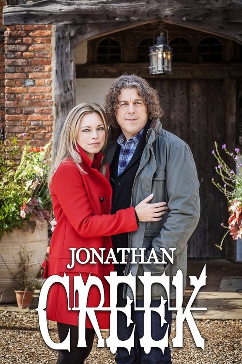 The poster features a warm, rustic scene with two characters standing before a weathered wooden house. The woman in a red coat exudes confidence, while the man in a gray jacket appears relaxed and approachable. The colors are earthy, with rich browns, reds, and greens that evoke a cozy, inviting ...