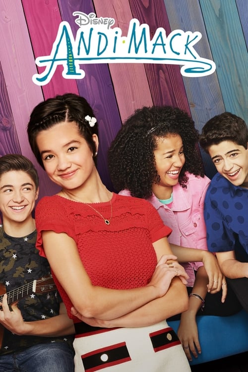 The poster features five young girls in colorful, playful clothing against a vibrant purple background. The central girl in a red sweater stands prominently, while others smile warmly around her. The playful and youthful mood suggests a fun, energetic TV show.