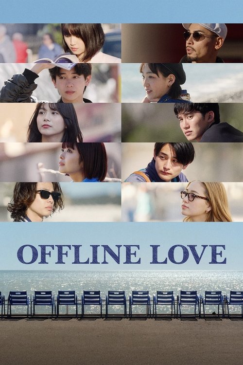 This poster captures a nostalgic, romantic vibe with a collage of smiling faces against a beach backdrop. The warm tones and soft lighting evoke a sense of connection and intimacy, while the title "Offline Love" suggests a story about finding love without digital distractions.