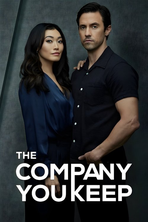 The poster features a man and woman standing against a dark, textured background. The woman wears a navy blue blouse, while the man is in a black shirt. The title "The Company You Keep" is prominently displayed in bold white letters. The overall mood is serious and professional.
