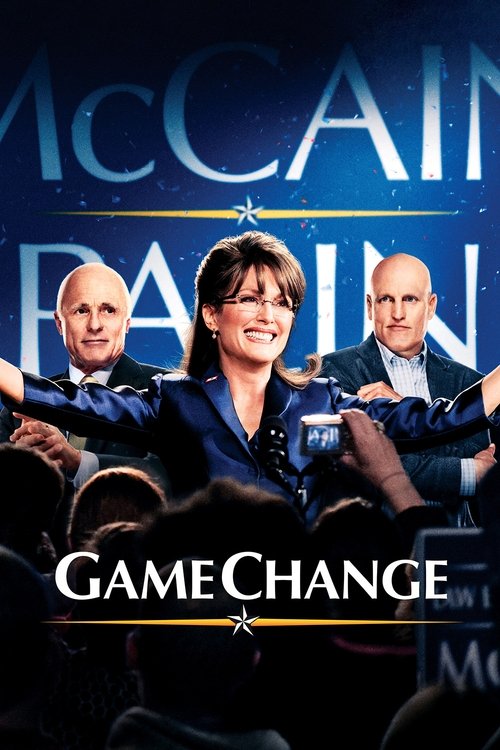 The poster features three characters in a blue uniform against a dark, starry background. The title "McCain Rain" is prominently displayed in large, bold letters, while "Game Change" appears at the bottom. The overall mood is dramatic and intense, suggesting a serious political drama.