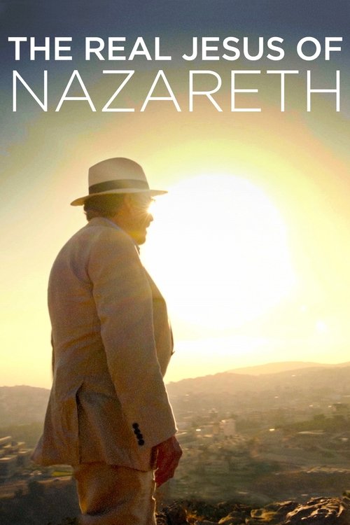 The poster features a man in a white suit and hat standing against a radiant sun, evoking a mystical and serene atmosphere. The warm tones of the sky blend with the man's light-colored clothing, creating a dreamlike and spiritual mood that hints at the show's exploration of religious themes.