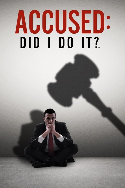 The poster features a man in a suit sitting cross-legged with hands clasped, casting a shadow of a gavel against a plain background. The bold red text "ACCUSED: DID I DO IT?" dominates the top, conveying a serious and dramatic tone.