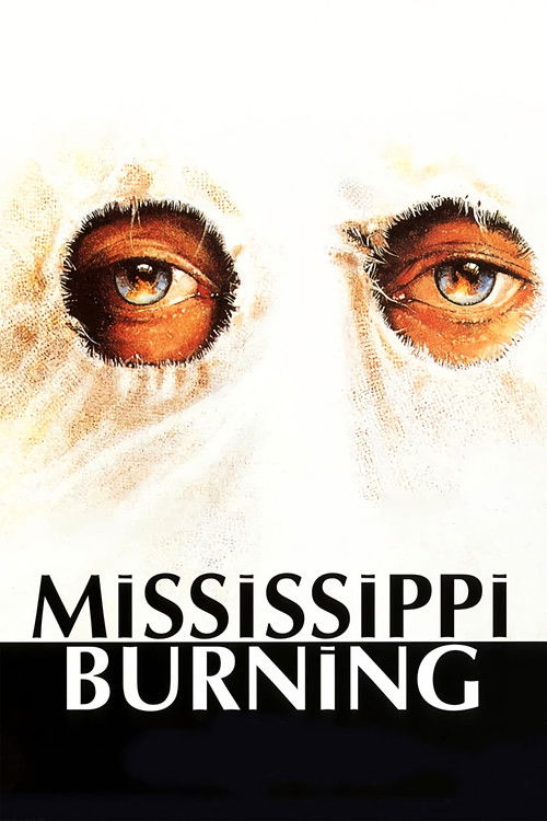 The poster features a hauntingly beautiful, sepia-toned image of two eyes, one looking directly at the viewer while the other gazes away, evoking mystery and suspense. The bold, black text "MISSISSIPPI BURNING" anchors the composition, suggesting a dark, gritty narrative. The muted color palette ...