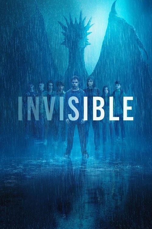 The poster features a group of mysterious figures standing in a misty, blue-lit environment, evoking an eerie and suspenseful mood. The title "INVISIBLE" is prominently displayed in bold white letters, suggesting themes of mystery and the unknown.