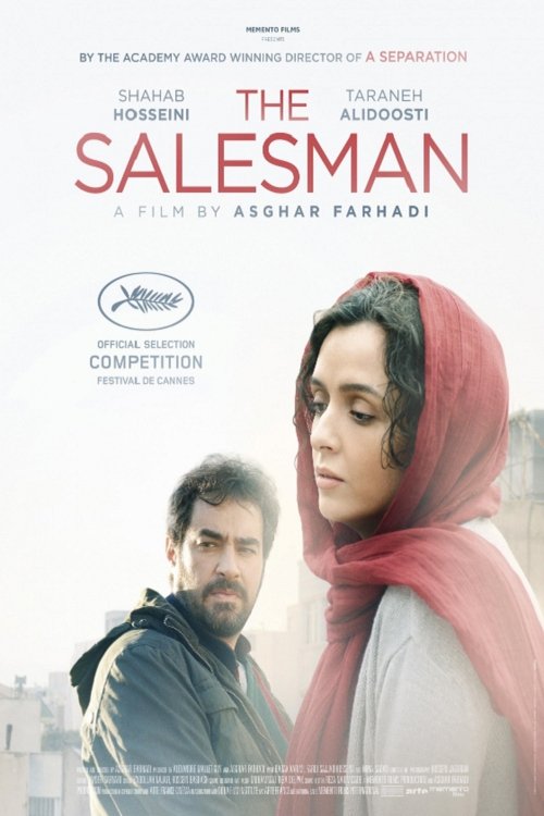 The poster features a man in a dark jacket and a woman in a red headscarf, evoking a somber and dramatic atmosphere. The muted color palette and shadowy figures suggest a thriller or drama with a mysterious undertone.