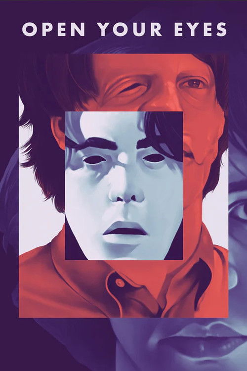 This movie poster features a striking portrait of a man with dark hair, framed by bold red and purple hues. The composition evokes mystery and intrigue, suggesting themes of hidden truths or secrets. The overall aesthetic is dramatic and visually captivating, drawing the viewer into the story's e...