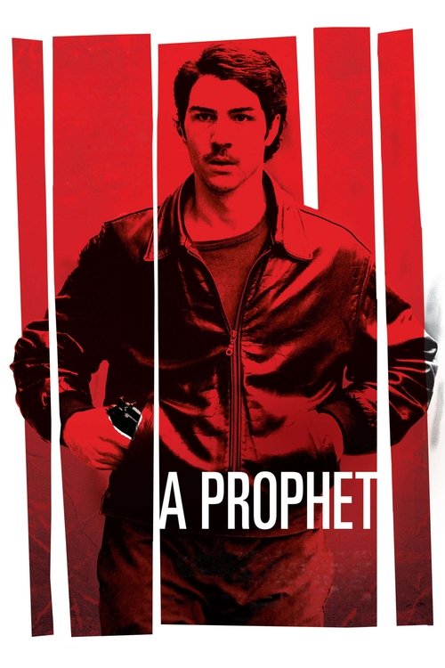 The poster features a man in a leather jacket against a bold red background, evoking a gritty, dramatic atmosphere. The title "A Prophet" is prominently displayed in white text, suggesting themes of faith and prophecy. The composition conveys a sense of tension and intrigue, hinting at a story fi...