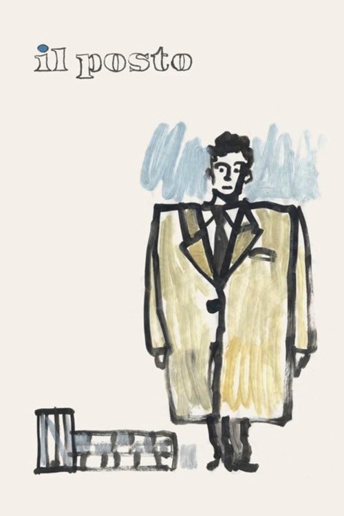 This whimsical poster features a man in a yellow coat standing against a soft, dreamy background, evoking a sense of nostalgia and artistic charm.