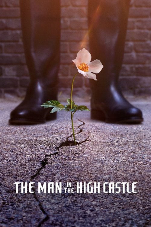 The poster features a man in black boots standing on a cracked concrete floor, with a single white rose emerging from the cracks. The dark, moody atmosphere and the stark contrast between the dark boots and the bright rose create a somber mood, hinting at the show's themes of survival and hope.