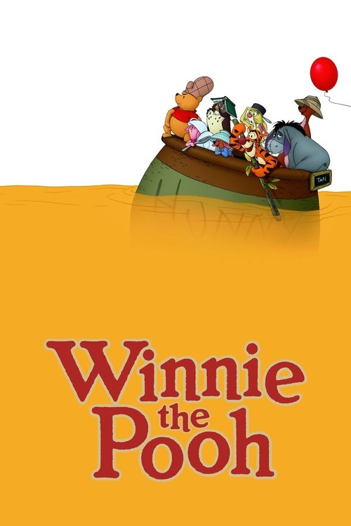 This movie poster features Winnie the Pooh and his friends in a cheerful boat on a bright yellow background. The playful scene captures the whimsical nature of the film, with warm colors and a sense of joy.