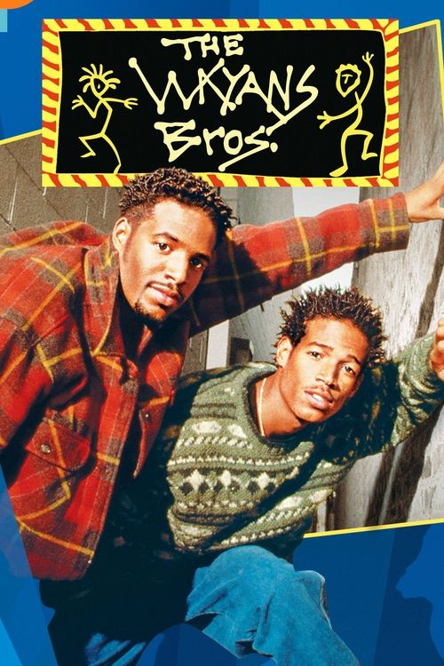 The poster features two men in a playful pose against a vibrant blue background. The man on the left wears a red plaid shirt, while the man on the right sports a patterned sweater. The title "The Wayans Bros." is displayed in bold, yellow letters with a black border, evoking a fun, energetic, and...