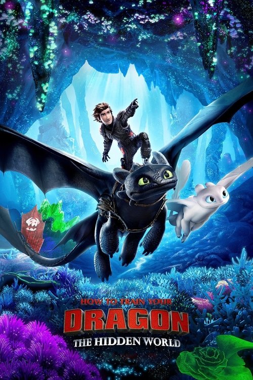 This vibrant poster features a young boy riding a sleek black dragon, surrounded by colorful underwater creatures. The deep blue and purple hues create an enchanting, magical atmosphere, capturing the adventurous spirit of the film.
