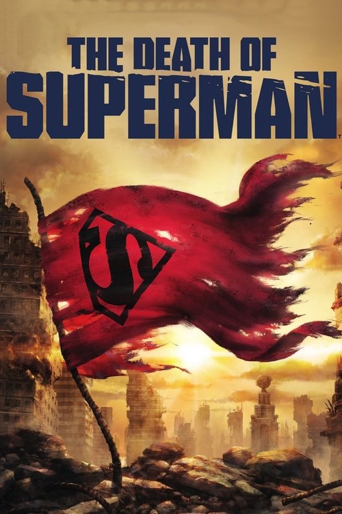 The poster features a dramatic scene with Superman flying through a fiery, ruined landscape. His iconic red cape and the bold "S" emblem dominate the composition, evoking a sense of epic struggle against overwhelming odds. The muted yet intense colors suggest a high-stakes action movie with a gri...