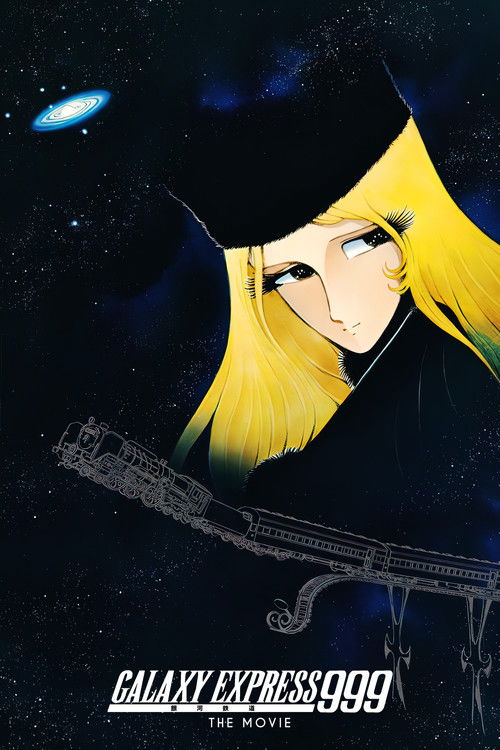 The poster features a striking figure with long, flowing yellow hair and a black hat, set against a dark, starry space backdrop. A futuristic spaceship glides across the lower portion, evoking a sense of adventure and mystery. The overall mood is mysterious yet inviting, with deep blues and black...