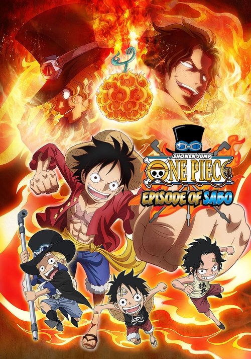 This vibrant poster features a dynamic scene with the Straw Hat Pirates and their allies in fiery, dramatic poses against a backdrop of intense flames and swirling energy. The colors are vivid and energetic, capturing the excitement and adventure of the series. The mood is one of triumph and cama...