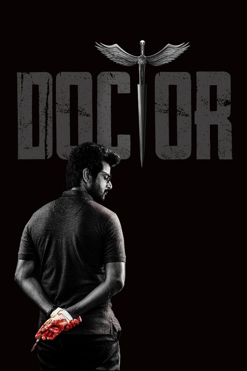 The poster features a man in a black shirt holding a red object, set against a dark background with the word "DOCTOR" in large, distressed letters. The overall mood is mysterious and intense, suggesting a thriller or horror genre.