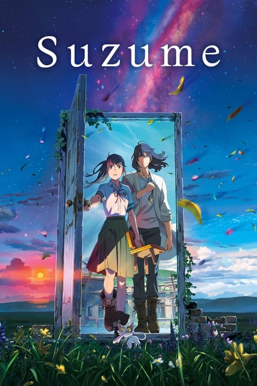 The poster features two young girls standing before a mysterious, glowing portal that seems to open into a magical forest. The sky is filled with vibrant colors like purple, pink, and blue, creating a dreamy atmosphere. The mood is whimsical and enchanting, suggesting a story filled with wonder a...