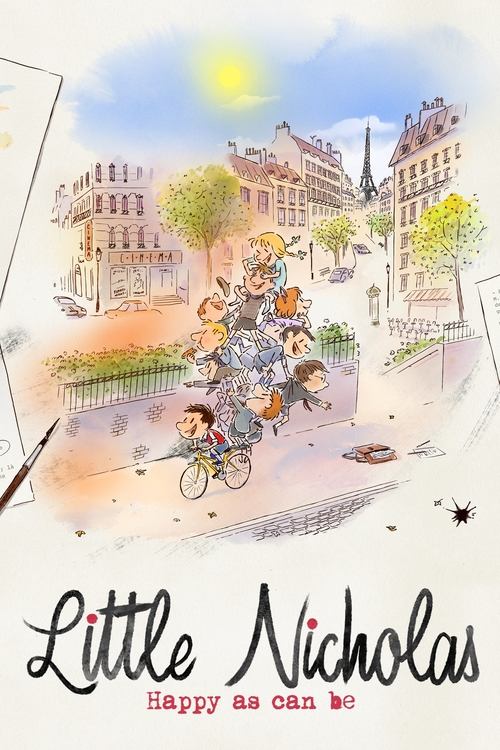 This whimsical poster features a charming street scene with children joyfully riding bicycles, surrounded by quaint European architecture and vibrant colors. The playful composition exudes a cheerful, nostalgic mood, capturing the essence of childhood happiness and adventure.
