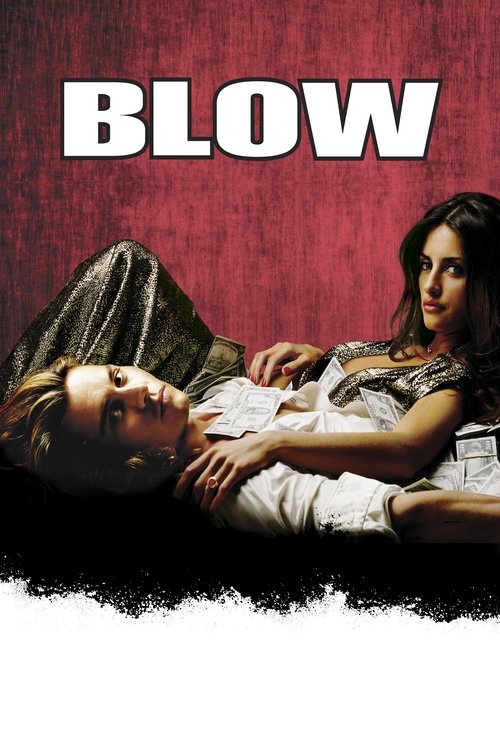 The poster features two women in a tense, dramatic pose against a textured red background. One woman lies on her back, while the other sits beside her, both exuding an air of mystery and suspense. The bold white title "BLOW" dominates the top, suggesting a thriller or drama with a gripping narrat...