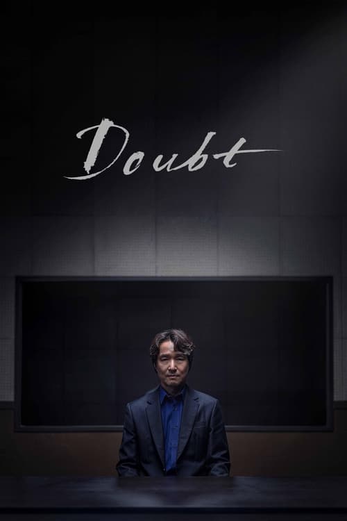 The poster features a man in a dark suit against a sleek, dark background with the word "Doubt" elegantly written in white cursive above him. The mood is mysterious and introspective, suggesting themes of questioning and personal growth.