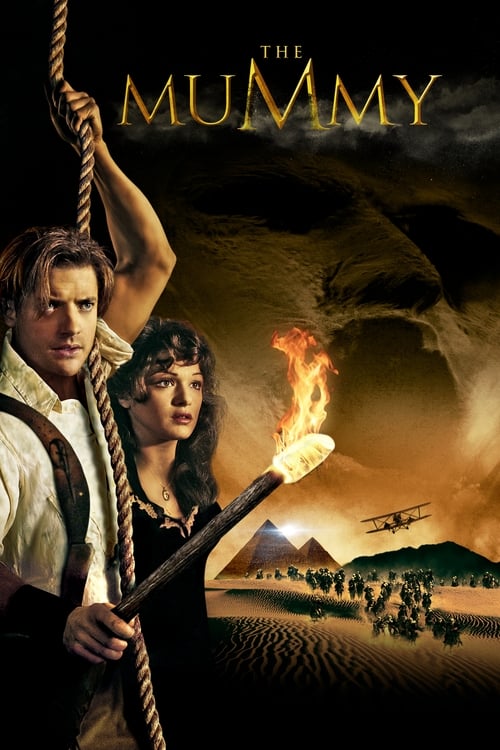 The poster features a dramatic scene with a man and woman holding a torch, casting light on a desert landscape. The warm golden hues of the torch and the fiery background evoke a sense of adventure and mystery. The title "The Mummy" is prominently displayed at the top, suggesting a thrilling and ...
