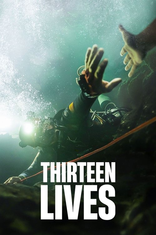 The poster features a dramatic underwater scene with a diver reaching out toward another person's hand, symbolizing life and connection. The cool blue tones and bright light create a mysterious and hopeful atmosphere, emphasizing themes of survival and hope.