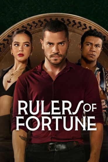 The poster features three characters in a dramatic pose against a rich, ornate background. The central figure wears a maroon shirt, symbolizing power and wealth. The vibrant colors of the characters' attire and the ornate design evoke an atmosphere of intrigue and ambition. The title "Rulers of F...