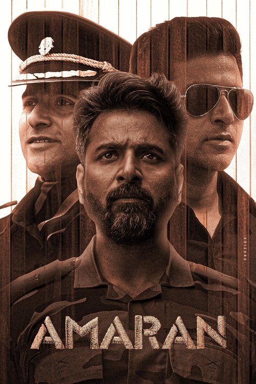 The poster features a central actor with a beard and sunglasses, flanked by two men in military-style uniforms. The warm, sepia-toned color scheme evokes a gritty, dramatic atmosphere, suggesting a serious drama or thriller.
