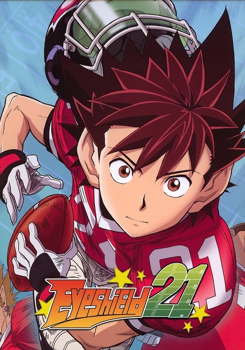 The poster features a determined young athlete in a red jersey with the number 21, wearing a futuristic helmet with glowing green accents. His intense expression and dynamic pose convey action and determination. The vibrant colors and energetic composition evoke excitement and anticipation for th...