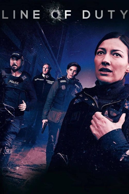 The poster features a woman in the foreground, holding a gun, with three armed men in tactical gear behind her. The dark, moody atmosphere with cool blue and purple tones creates a suspenseful mood, emphasizing the action and danger of the show.