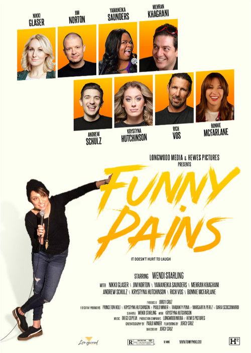 The poster features a vibrant yellow and black color scheme with a man in a black jacket and jeans playfully pointing at the audience. Above, a grid of character portraits suggests a comedy with diverse personalities. The playful and energetic design conveys a lighthearted, humorous tone.