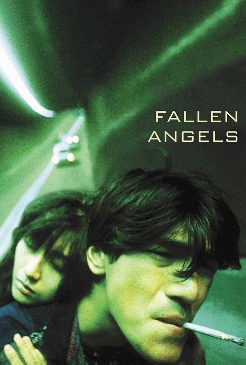The poster features two men in a dimly lit, green-hued tunnel, evoking a sense of mystery and intrigue. The title "Fallen Angels" is prominently displayed in white text, suggesting themes of betrayal and tragedy.