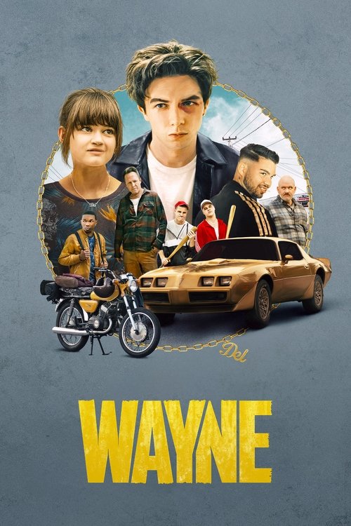 The poster features a dynamic group of characters in a vibrant, nostalgic scene. The central figure stands confidently against a backdrop of a classic car, while others are depicted in a lively, colorful setting. The warm tones of the image evoke a sense of adventure and camaraderie, capturing th...