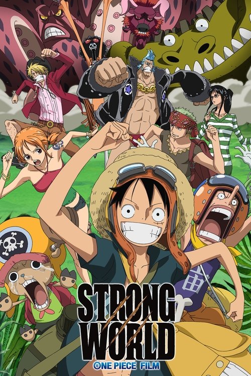 The poster features a dynamic scene with multiple characters from the One Piece universe, including Monkey D. Luffy in his iconic straw hat, surrounded by other adventurous figures. Vibrant colors like reds, greens, and blues create an energetic and lively atmosphere, reflecting the excitement of...