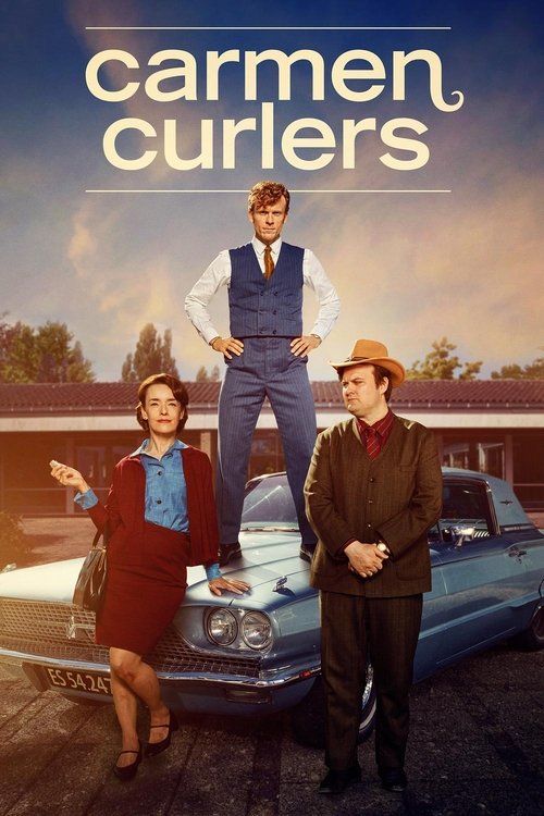 The poster features three characters standing confidently in front of a vintage car, with warm sunset lighting enhancing the nostalgic atmosphere. The characters exude a blend of charm and humor, suggesting a lively and entertaining show.